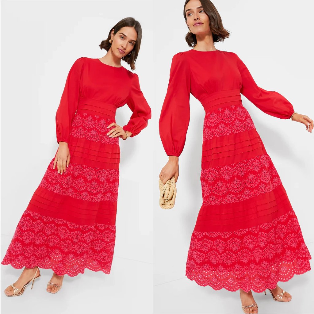 Nwt Pomander Place Tuckernuck Red Eyelet Lola Maxi Dress Embroidered Large